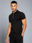 Men's Zip Neck Polo T-Shirt In Black - Urban Londonn Ltd