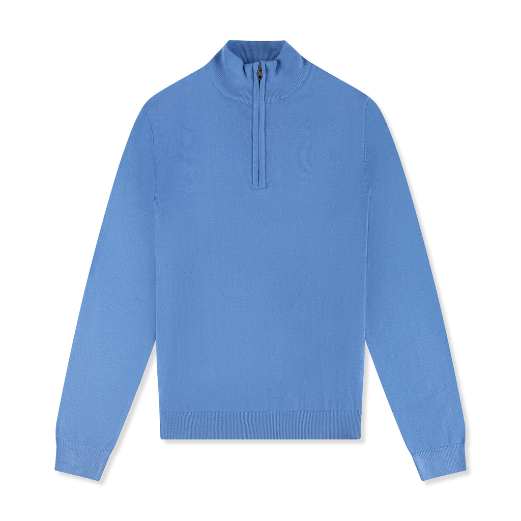 Mens Blue Zip Neck Jumper