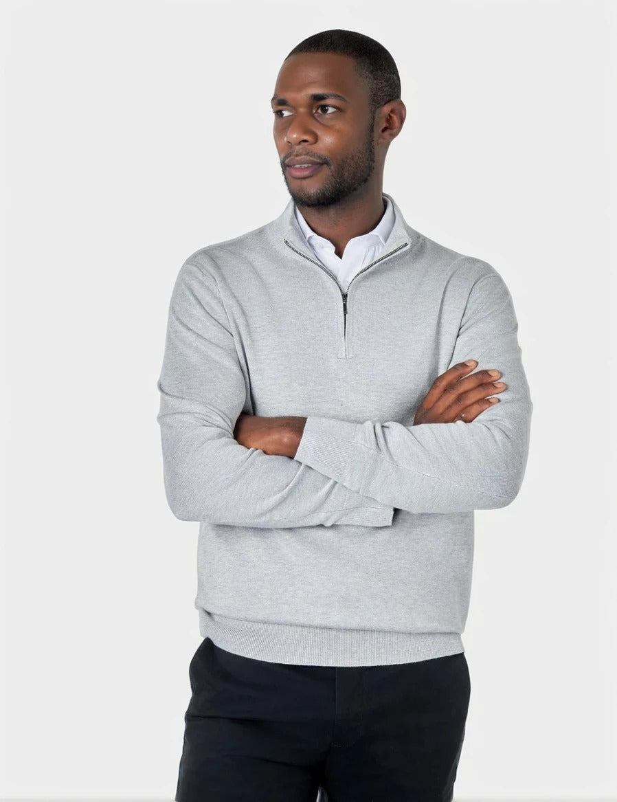 Mens Grey Zip Neck Jumper Secondary image
