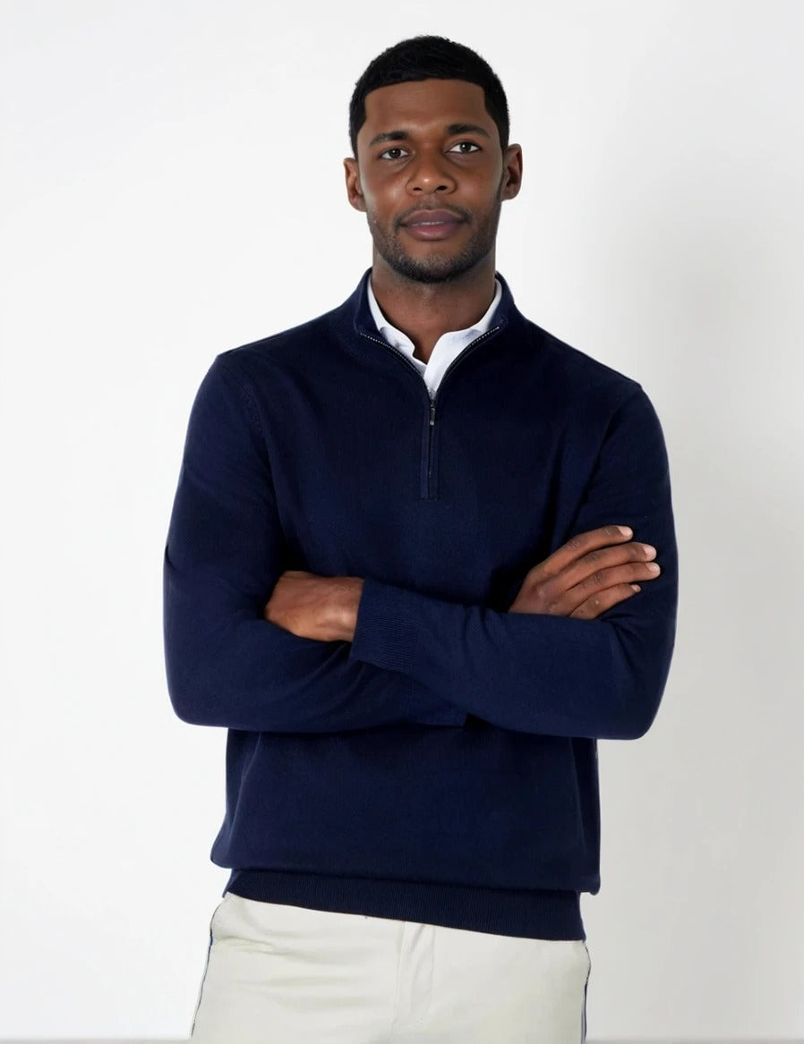 Men's Navy Zip Neck Jumper Secondary image