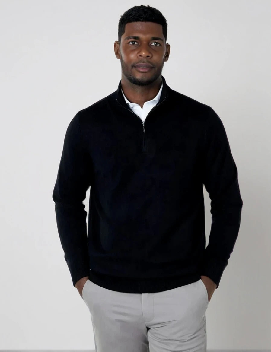 Men's Black Merino Zip Neck Jumper Main image