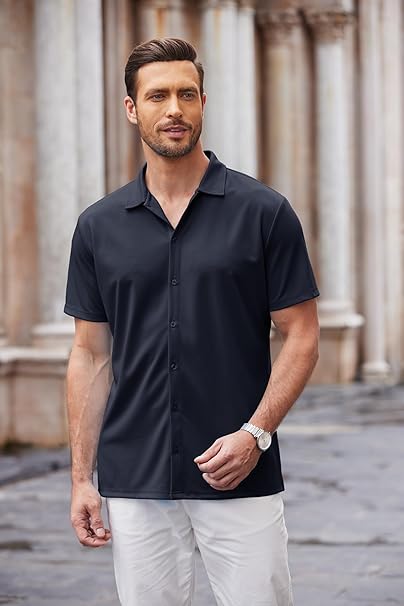 Mens Linen Shirt In Navy Main image