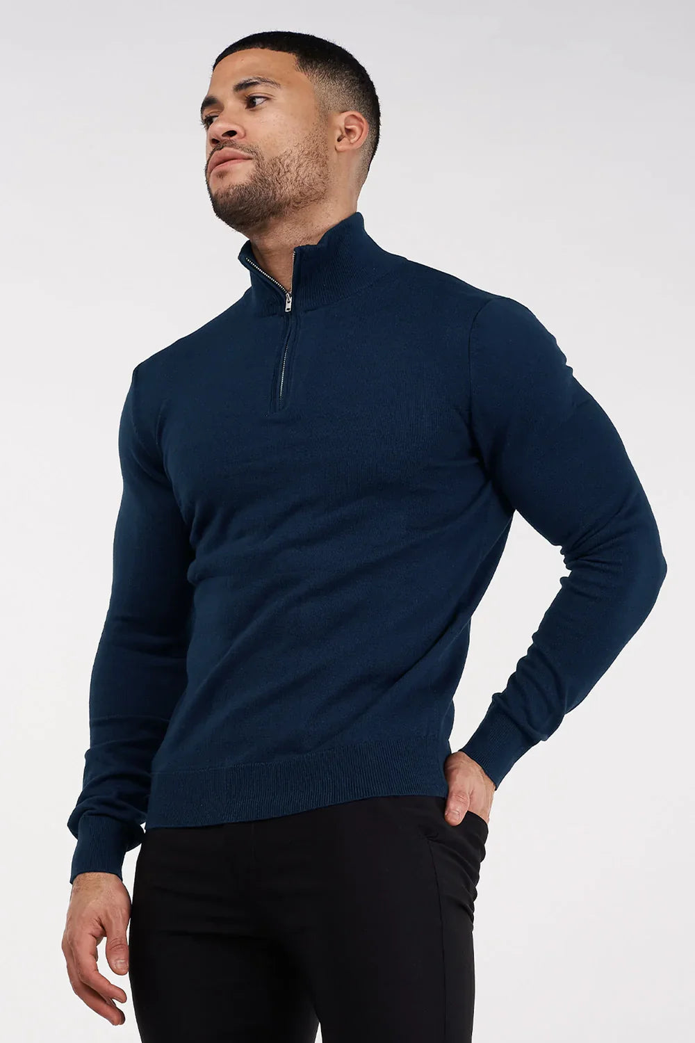 mens navy zip neck jumper