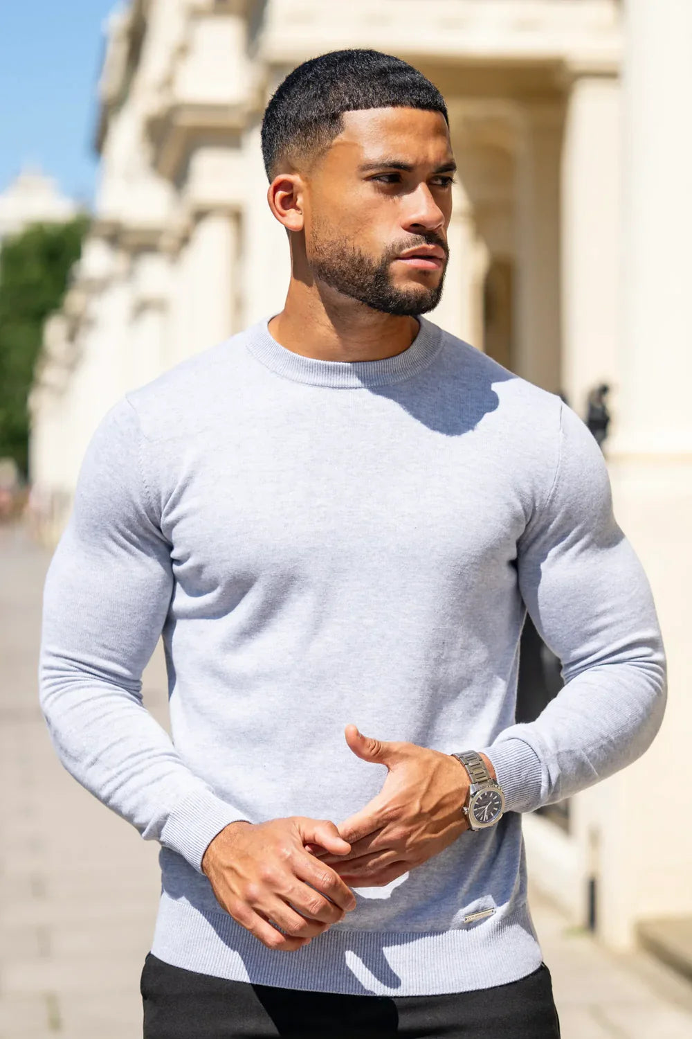 Men's Grey Crew Neck Knit Sweater Main image