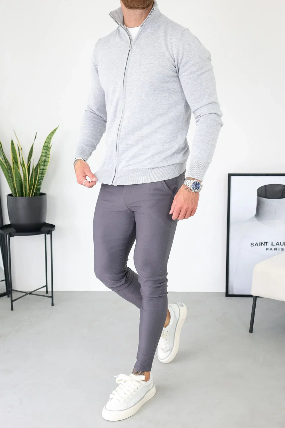 Men's Grey Full Zip Jumper