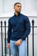 mens navy zip neck jumper