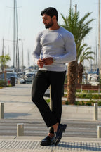 Men's Grey Crew Neck Knit Sweater