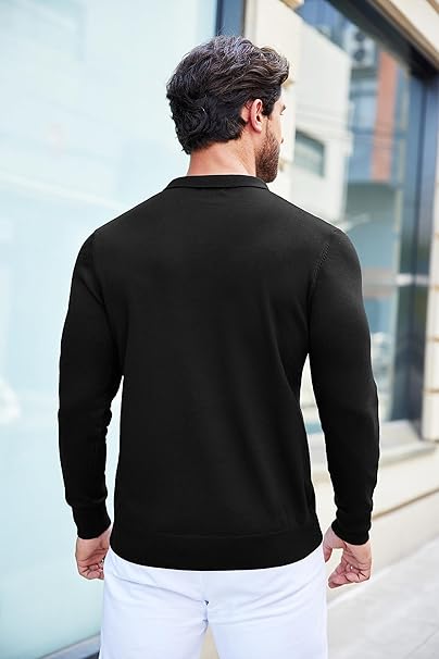 Mens Black Long Sleeve Polo Jumper - Urban Londonn Ltd