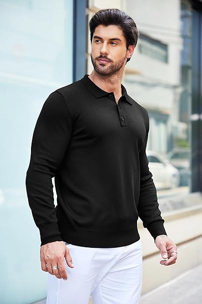 Mens Black Long Sleeve Polo Jumper Secondary image