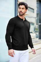 Mens Black Long Sleeve Polo Jumper - Urban Londonn Ltd