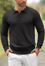 Mens Black Long Sleeve Polo Jumper - Urban Londonn Ltd