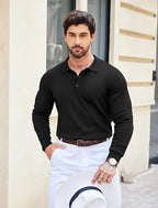 Mens Black Long Sleeve Polo Jumper - Urban Londonn Ltd