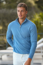 Mens Blue Zip Neck Jumper - Urban Londonn Ltd
