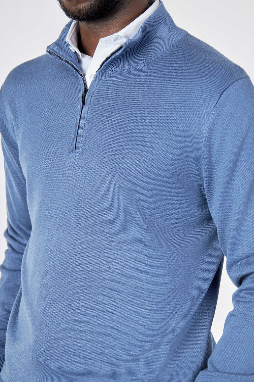 Mens Blue Zip Neck Jumper - Urban Londonn Ltd