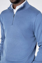 Mens Blue Zip Neck Jumper - Urban Londonn Ltd