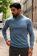 Mens Blue Zip Neck Jumper - Urban Londonn Ltd