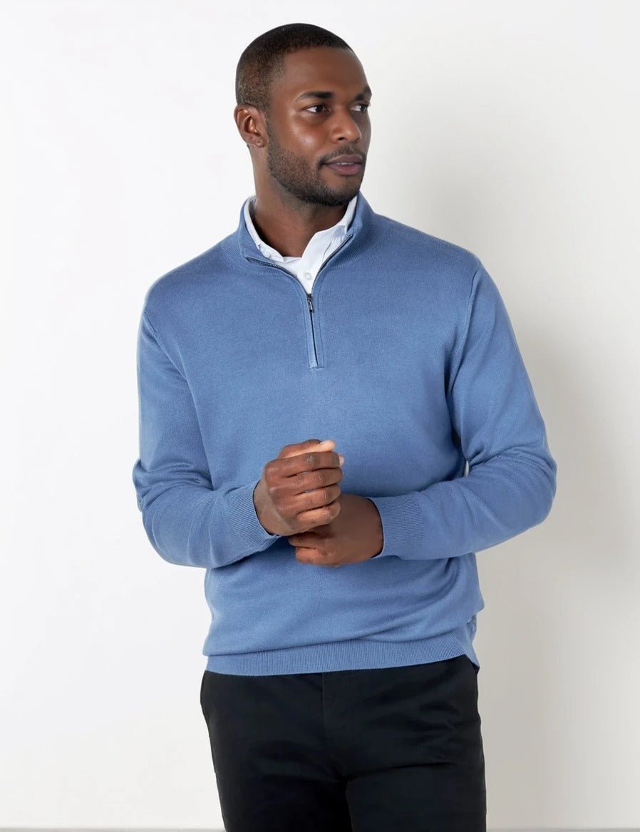Mens Blue Zip Neck Jumper - Urban Londonn Ltd Main image