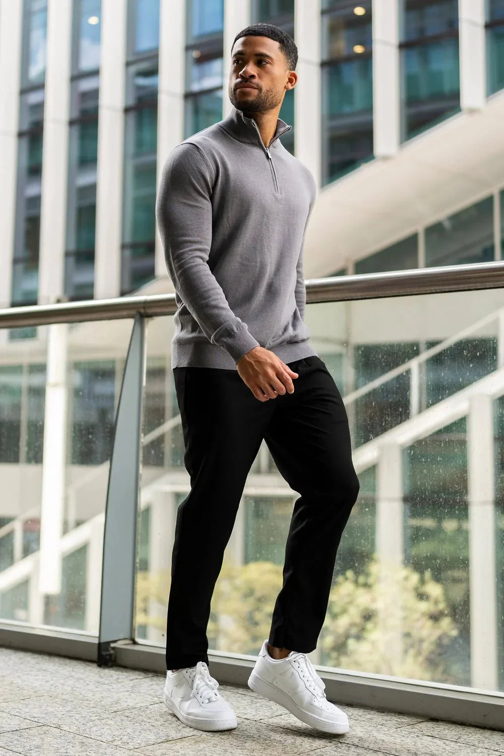 Mens Charcoal Zip Neck Jumper - Urban Londonn Ltd