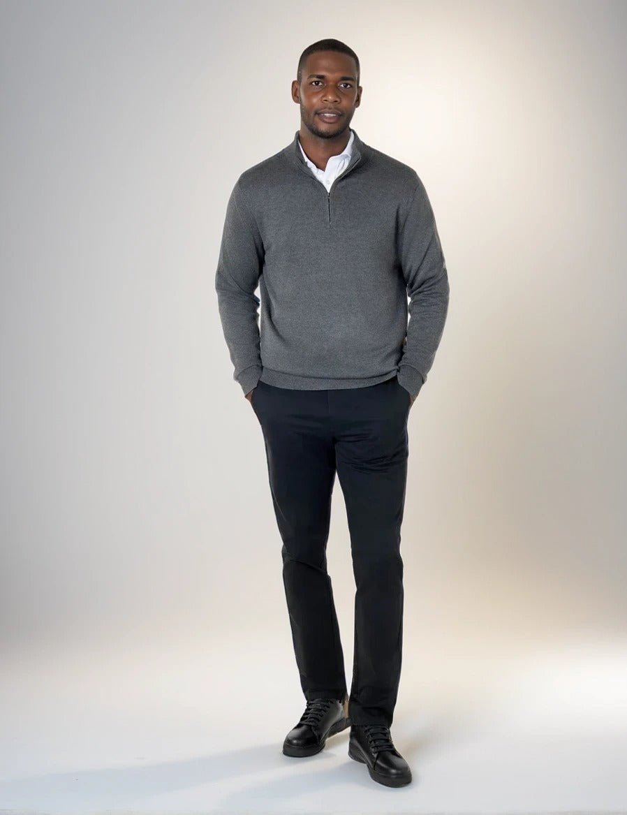 Mens Charcoal Zip Neck Jumper - Urban Londonn Ltd