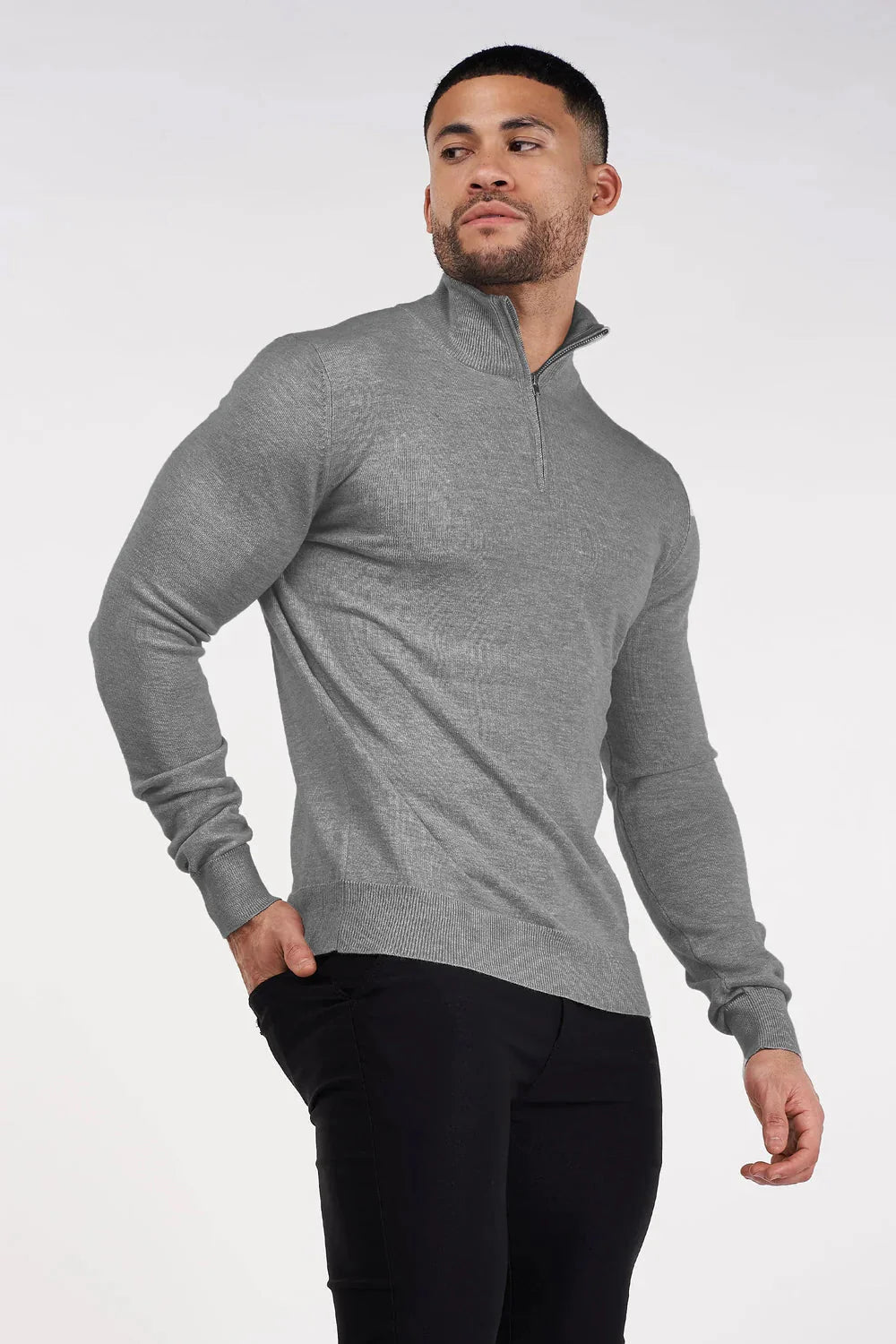 Mens Charcoal Zip Neck Jumper Secondary image