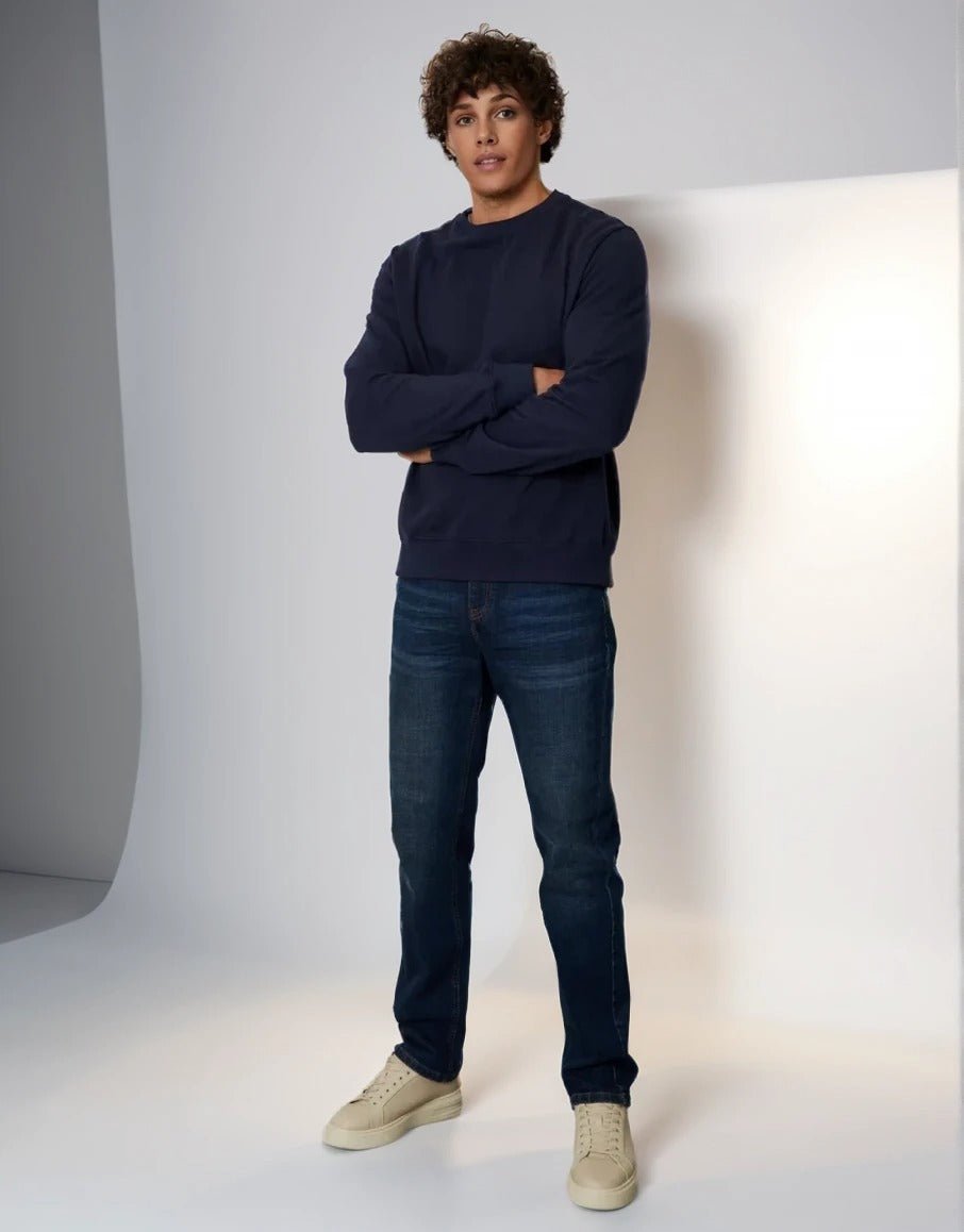 Men's Crew Neck Sweater In Navy - Urban Londonn Ltd