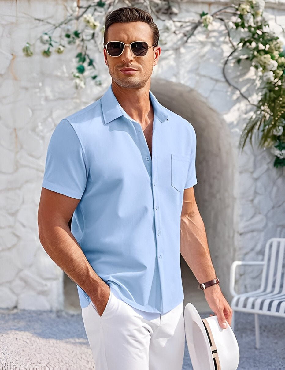Mens Linen Shirt In Sky Blue - Urban Londonn Ltd Main image