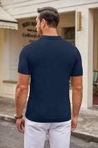 Men's Muscle Fit Knitted Polo T-Shirt In Navy - Urban Londonn Ltd
