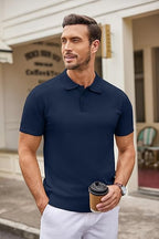 Men's Muscle Fit Knitted Polo T-Shirt In Navy - Urban Londonn Ltd