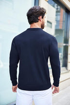 Mens Navy Slim Fit Polo Jumper - Urban Londonn Ltd