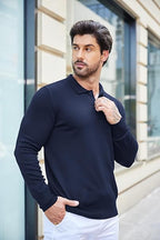 Mens Navy Slim Fit Polo Jumper - Urban Londonn Ltd