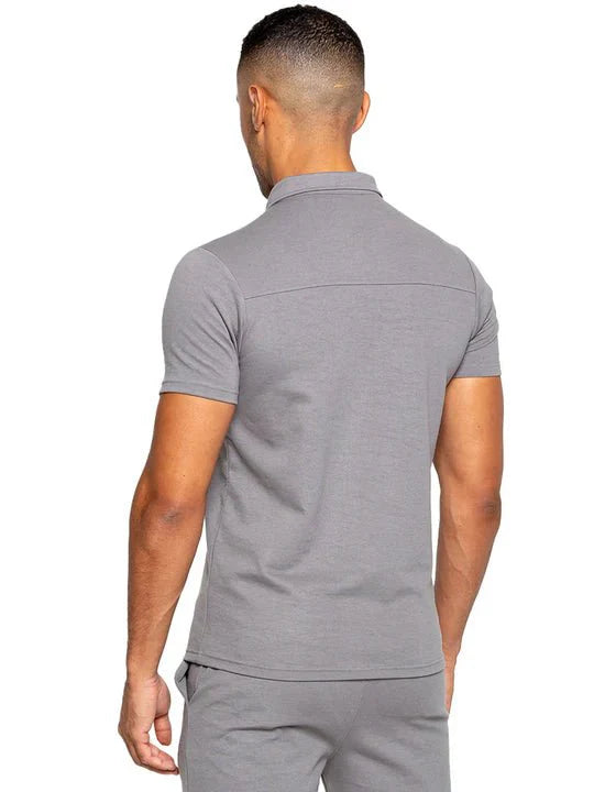Men's Zip Neck Polo T-Shirt In Grey - Urban Londonn Ltd
